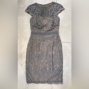 Gray Lace Cap-Sleeve Mini Dress